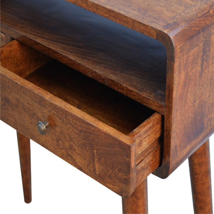 Curved Chestnut Console Table - Solid Mango Wood Hallway Console for Entryway - product view 7 showing handcrafted solid...
