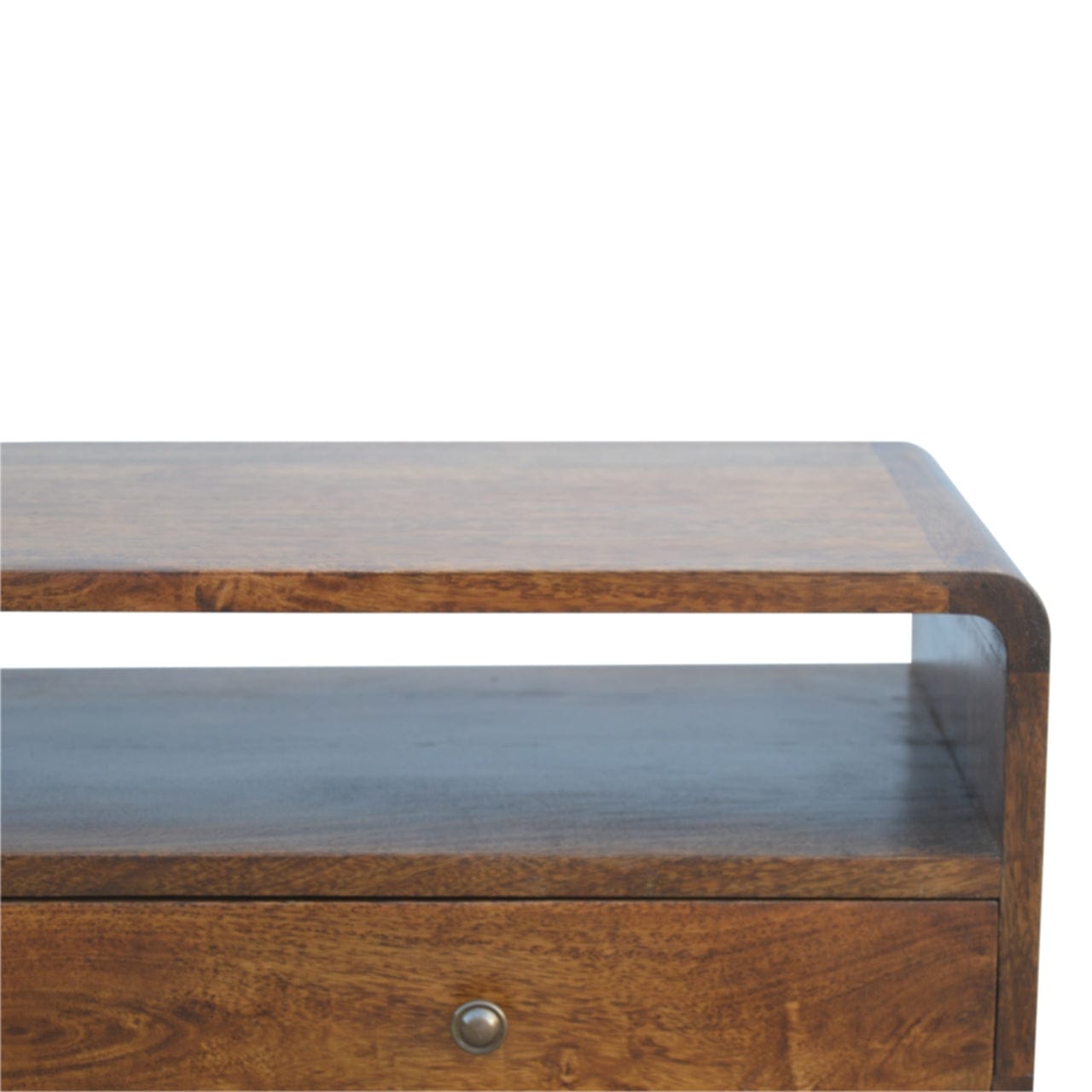 Curved Chestnut Console Table - Solid Mango Wood Hallway Console for Entryway - product view 6 showing handcrafted solid...