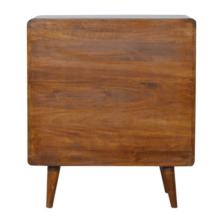 Curved Chestnut Dresser - Solid Mango Wood Storage Chest for Bedroom - product view 9 showing handcrafted solid mango...