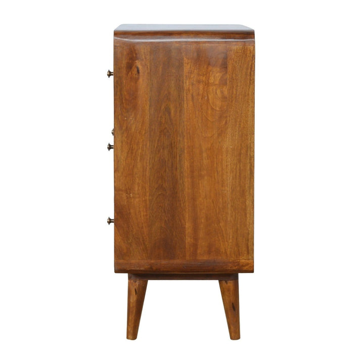 Curved Chestnut Dresser - Solid Mango Wood Storage Chest for Bedroom - product view 7 showing handcrafted solid mango...
