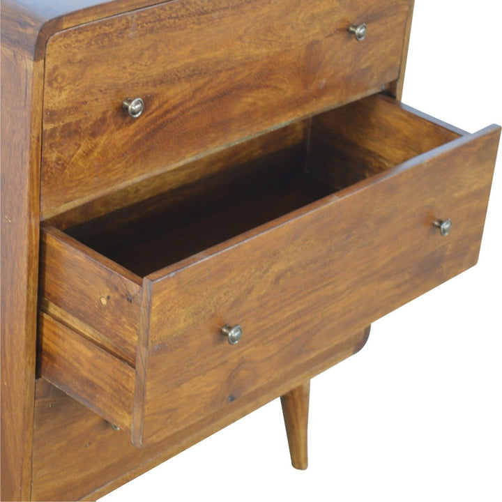 Curved Chestnut Dresser - Solid Mango Wood Storage Chest for Bedroom - product view 6 showing handcrafted solid mango...