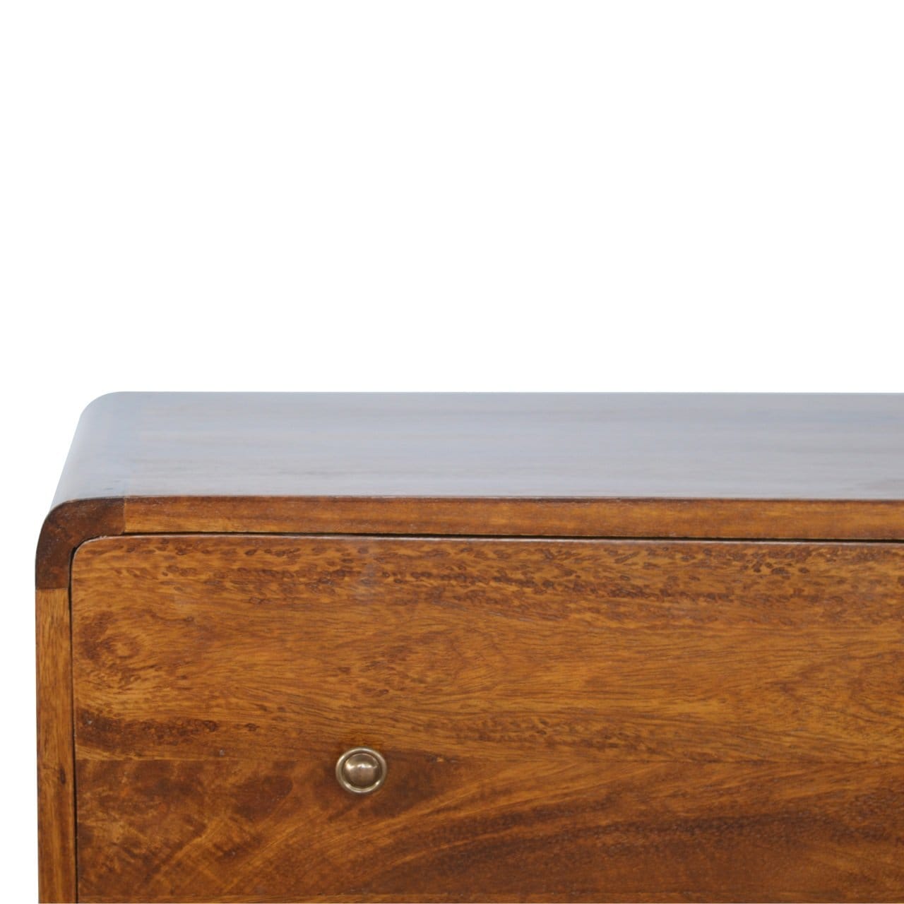 Curved Chestnut Dresser - Solid Mango Wood Storage Chest for Bedroom - product view 4 showing handcrafted solid mango...