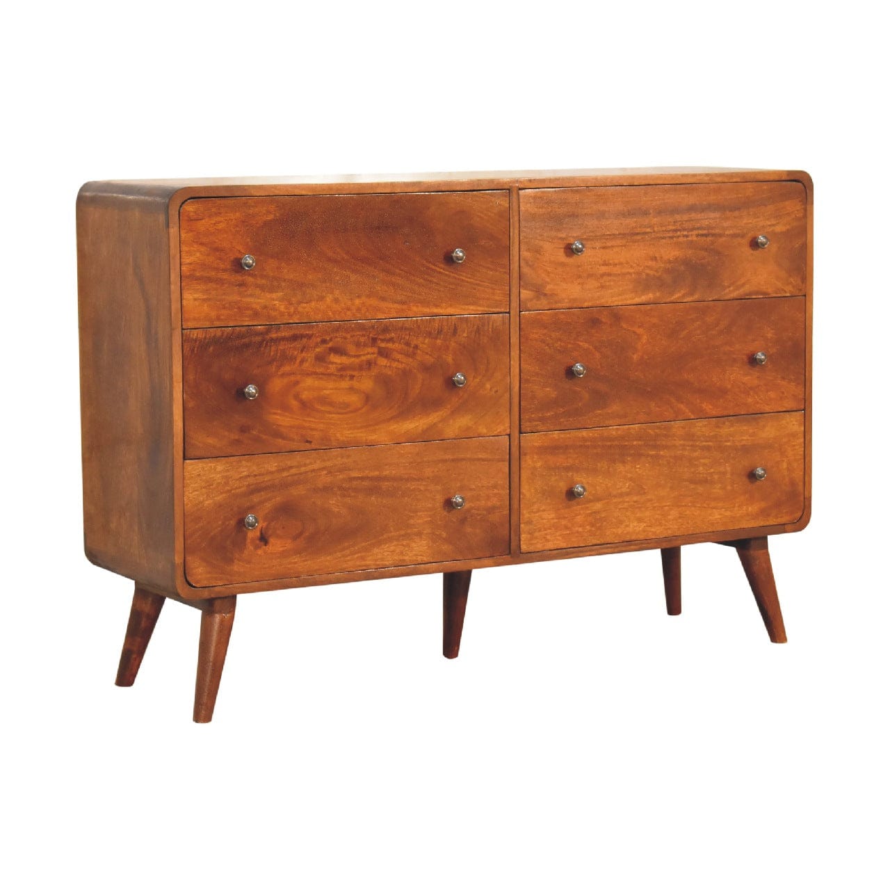 Curved Chestnut Dresser - Solid Mango Wood Storage Chest for Bedroom - product view 3 showing handcrafted solid mango...