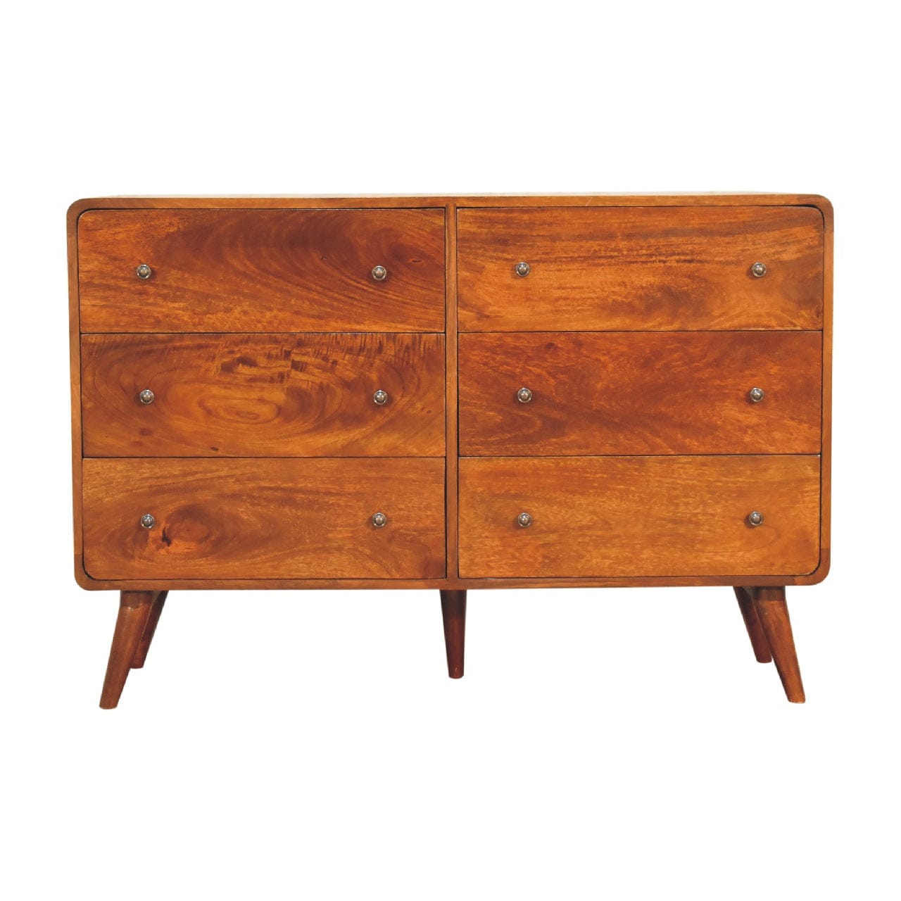 Curved Chestnut Dresser - Solid Mango Wood Storage Chest for Bedroom - product view 2 showing handcrafted solid mango...
