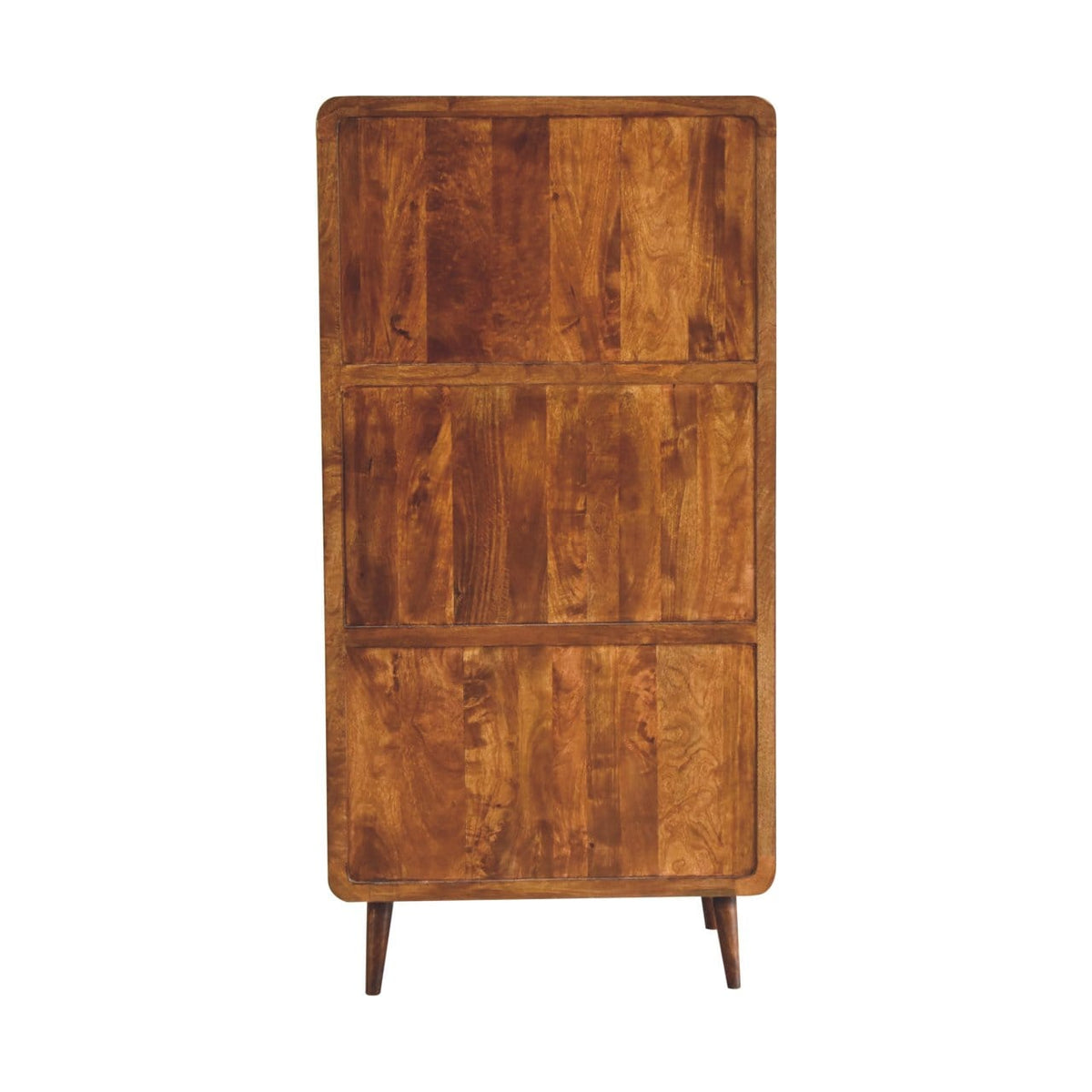 Curved Chestnut Wardrobe for Bedroom in Solid Mango Wood - product view 8 showing handcrafted solid mango wood dresser