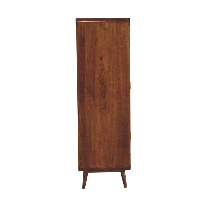 Curved Chestnut Wardrobe for Bedroom in Solid Mango Wood - product view 7 showing handcrafted solid mango wood dresser