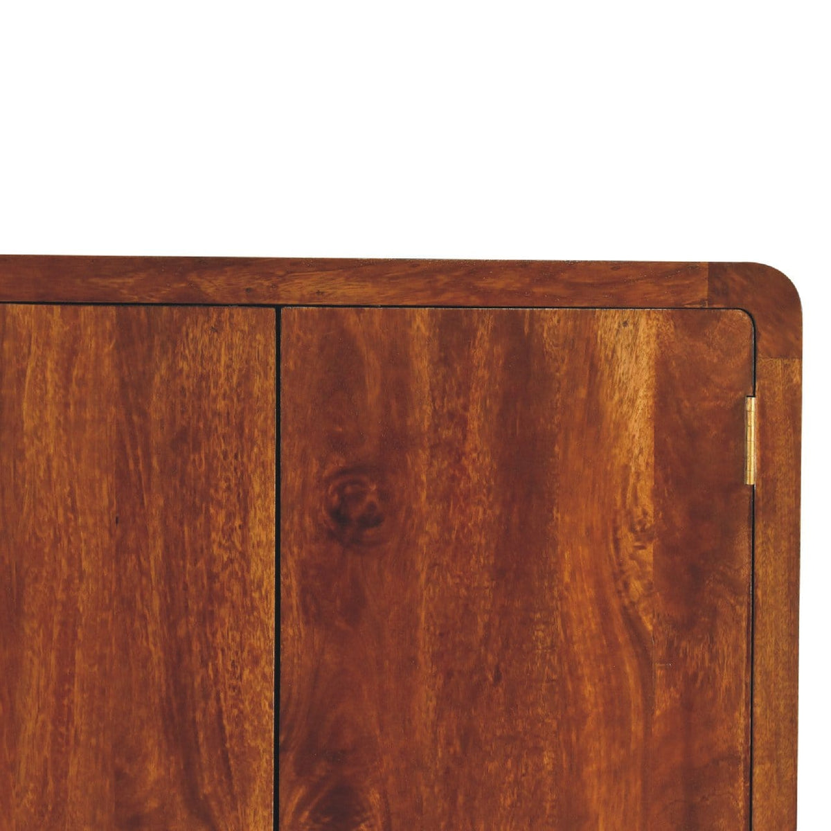 Curved Chestnut Wardrobe for Bedroom in Solid Mango Wood - product view 3 showing handcrafted solid mango wood dresser