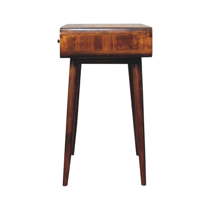 Curved Chestnut Writing Desk - Solid Mango Wood Writing Table for Home Office - product view 9 showing handcrafted solid...