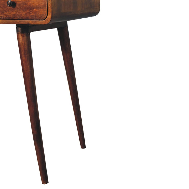 Curved Chestnut Writing Desk - Solid Mango Wood Writing Table for Home Office - product view 8 showing handcrafted solid...