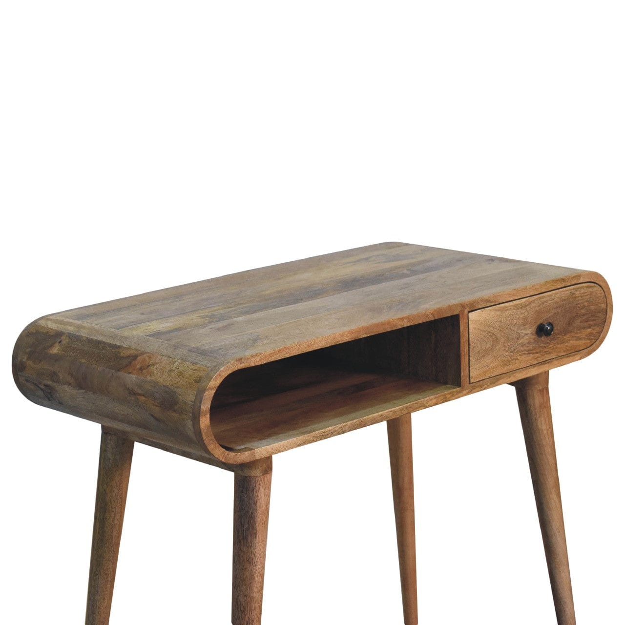 Curved Writing Desk - Solid Mango Wood Writing Table for Home Office - product view 5 showing handcrafted solid mango...