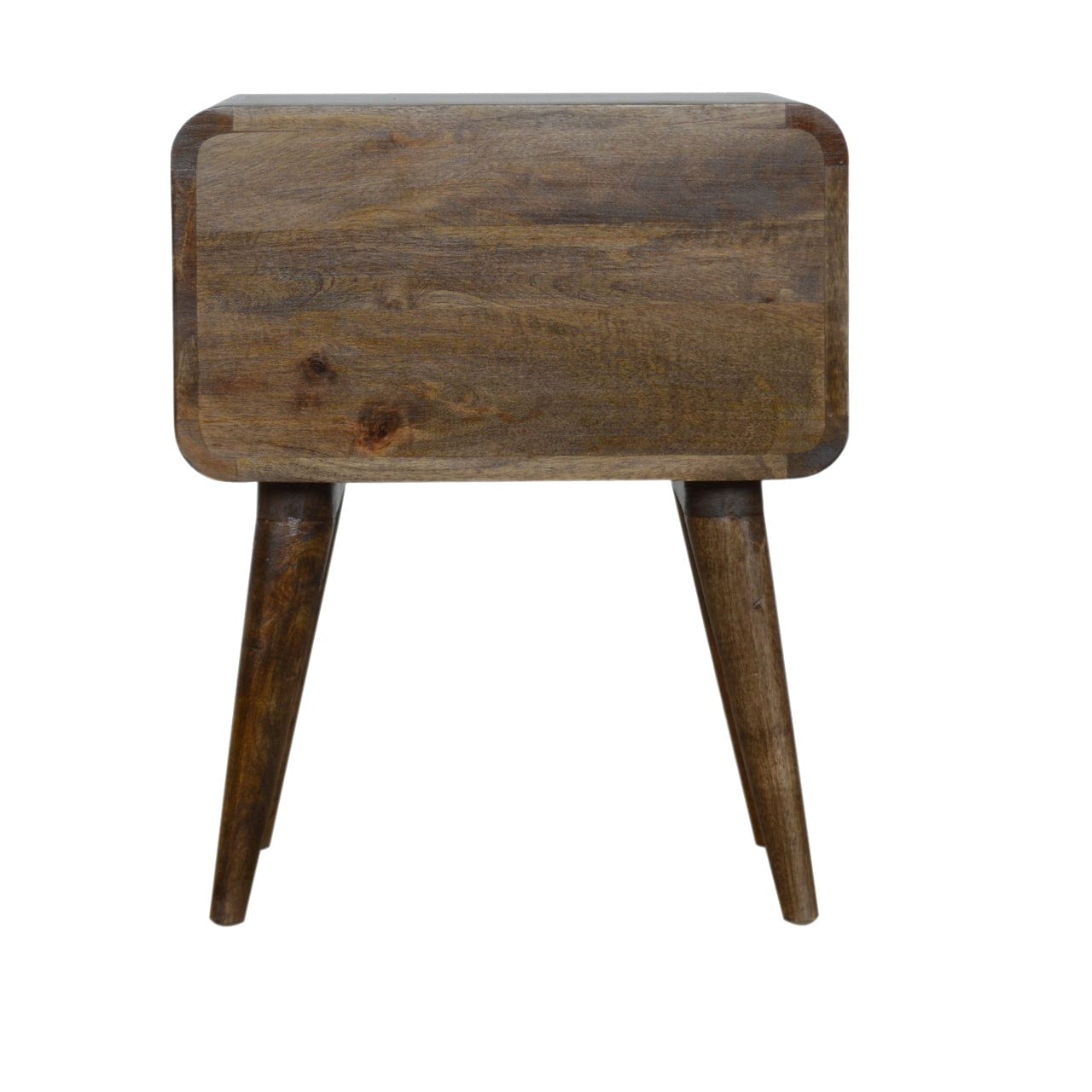 Curved Classic Grey Washed Nightstand - Solid Mango Wood Bedside Table for Bedroom - product view 9 showing handcrafted...