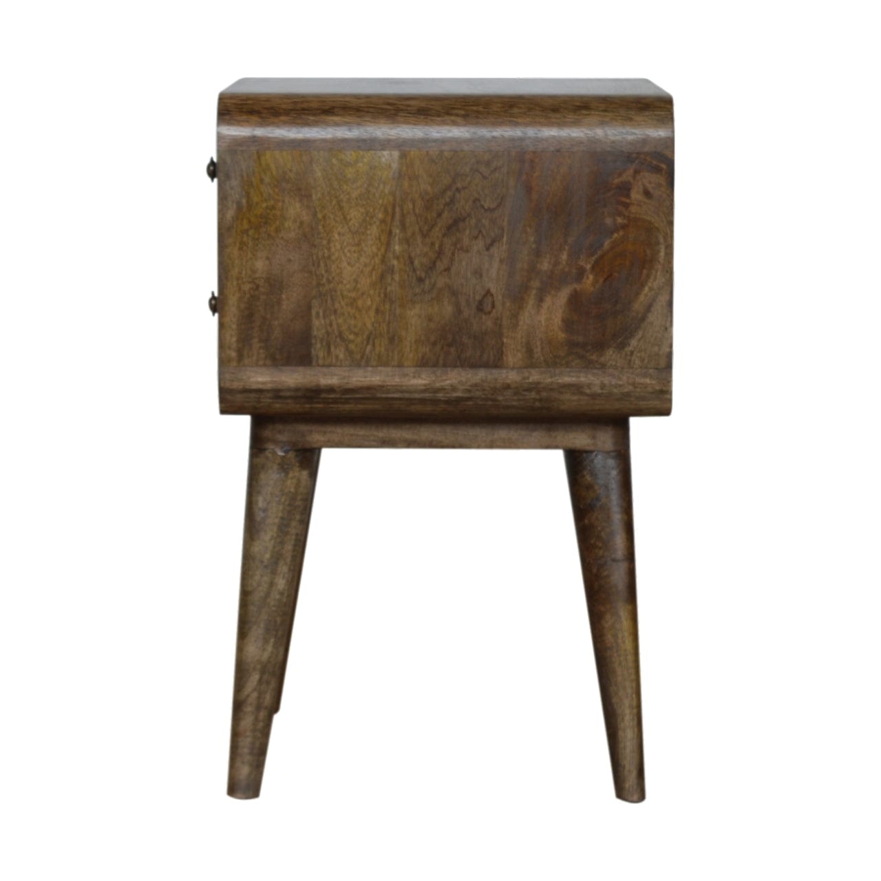Curved Classic Grey Washed Nightstand - Solid Mango Wood Bedside Table for Bedroom - product view 8 showing handcrafted...