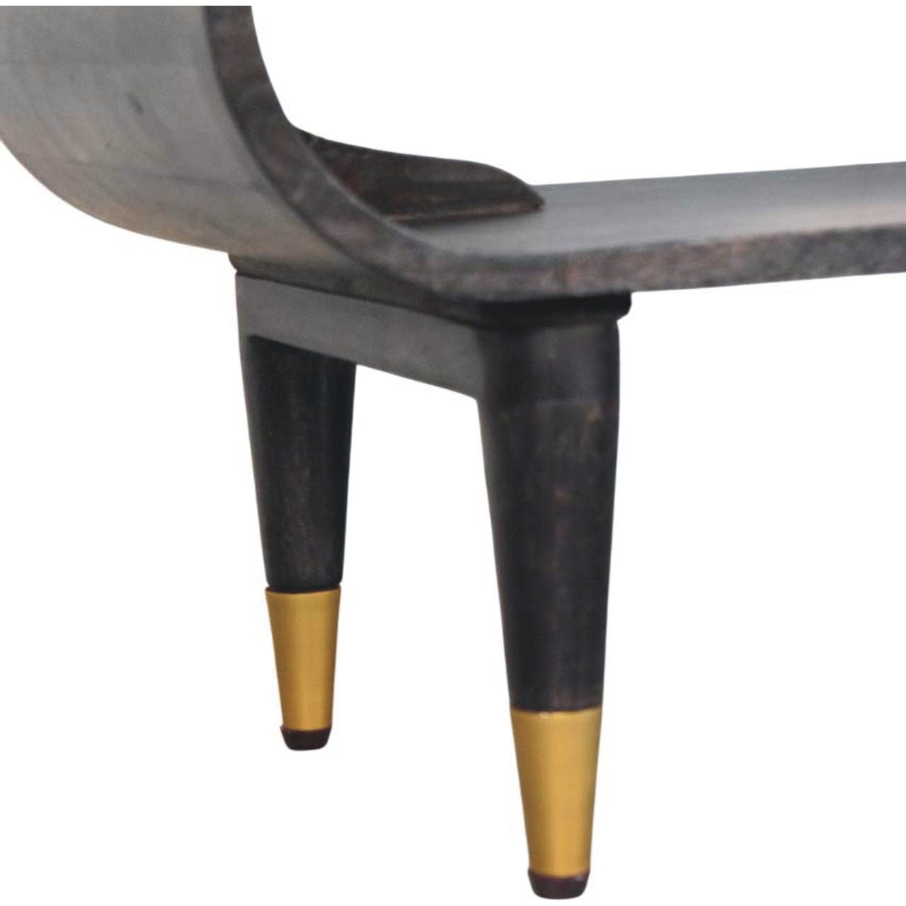Curved Edge Media TV Stand with Brass Accents - Solid Mango Wood Entertainment Unit in Carbon Ash Finish - product view 7...