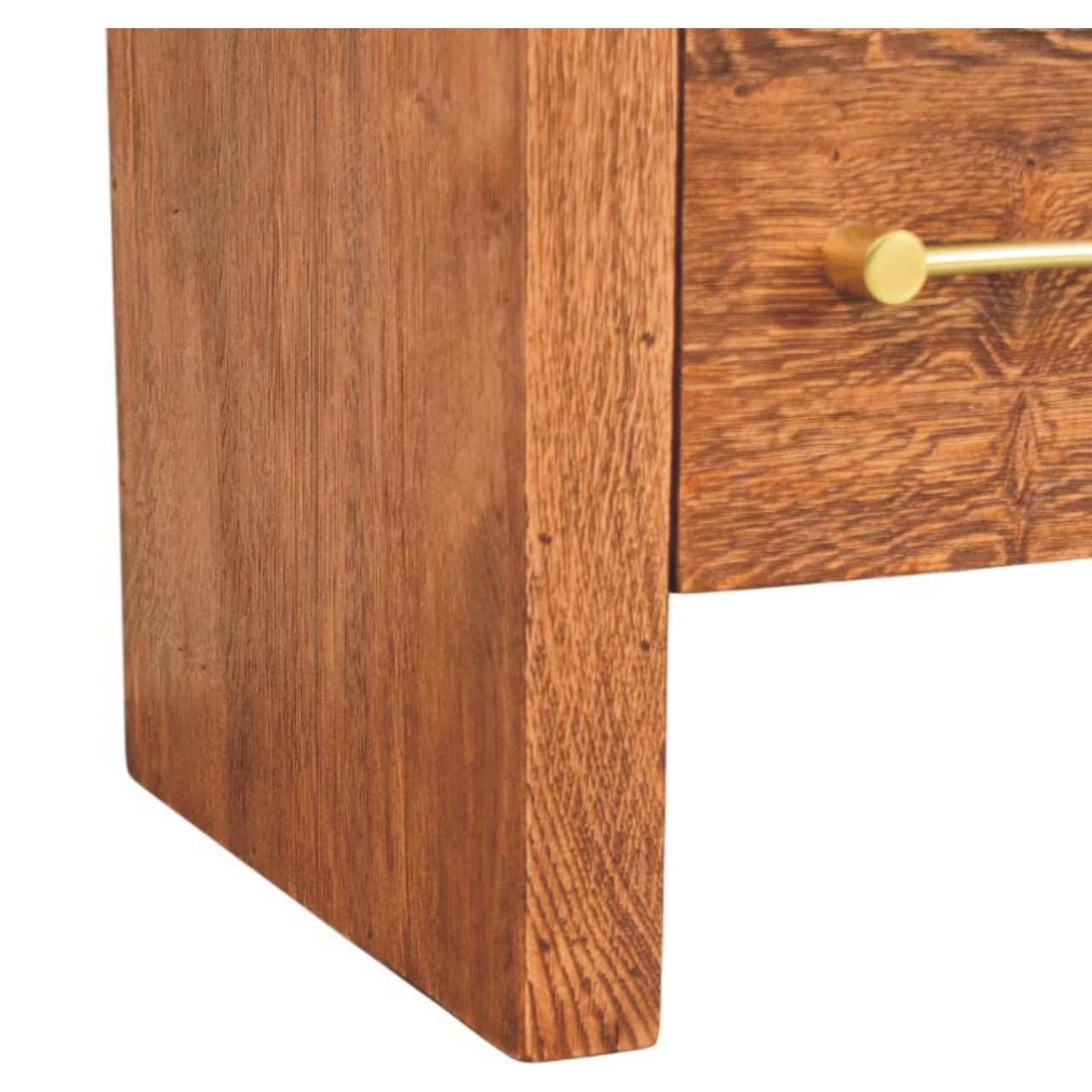 Curved Edge Nightstand - Solid Mango Wood Bedside Table for Bedroom - product view 7 showing handcrafted solid mango wood...