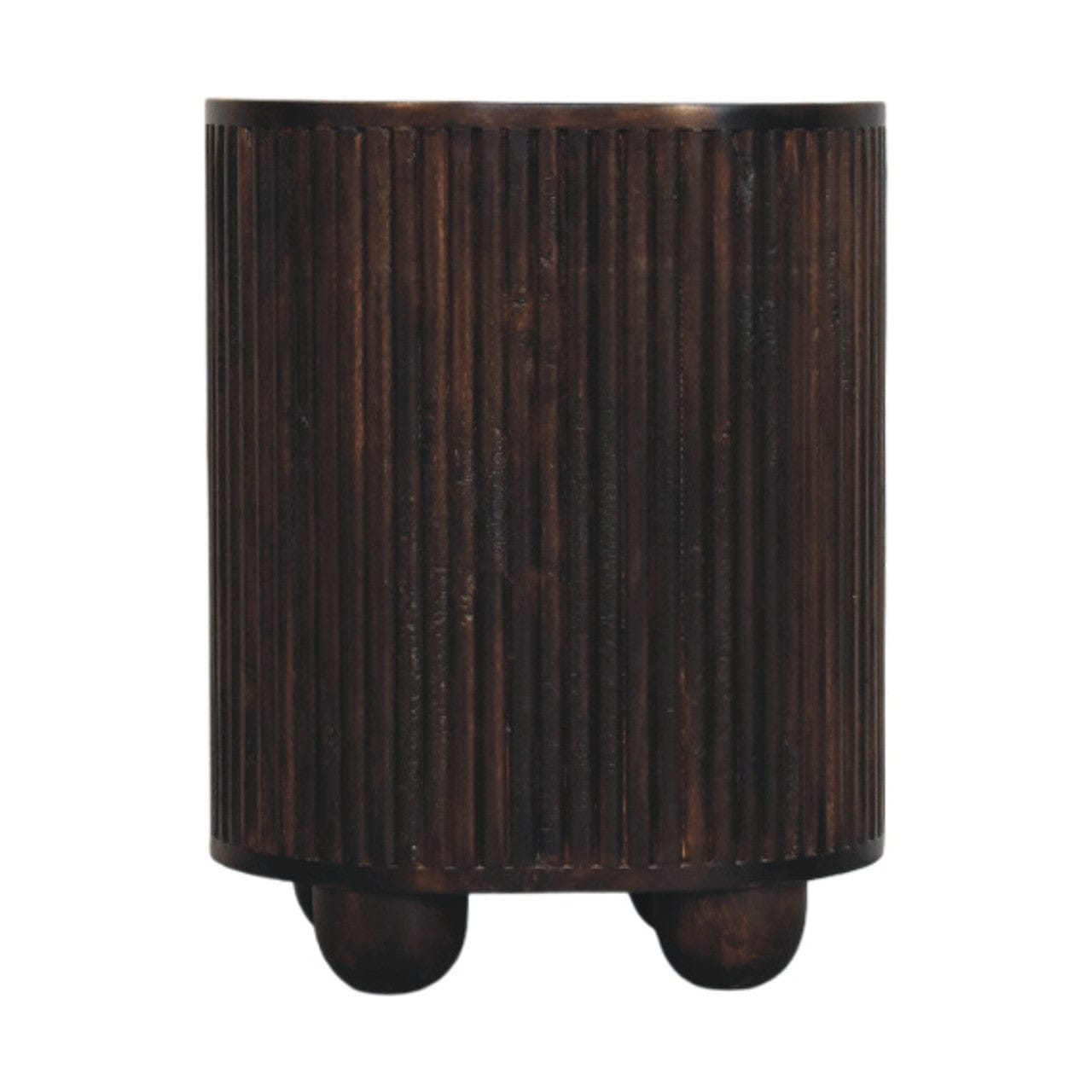 Curved Fluted 3-Drawer Nightstand - Solid Mango Wood Bedside Table for Bedroom - product view 9 showing handcrafted solid...