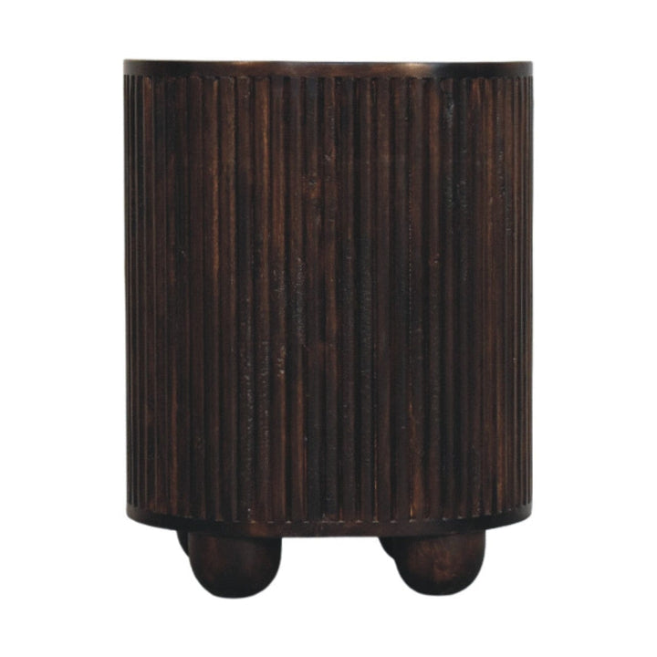 Curved Fluted 3-Drawer Nightstand - Solid Mango Wood Bedside Table for Bedroom - product view 9 showing handcrafted solid...