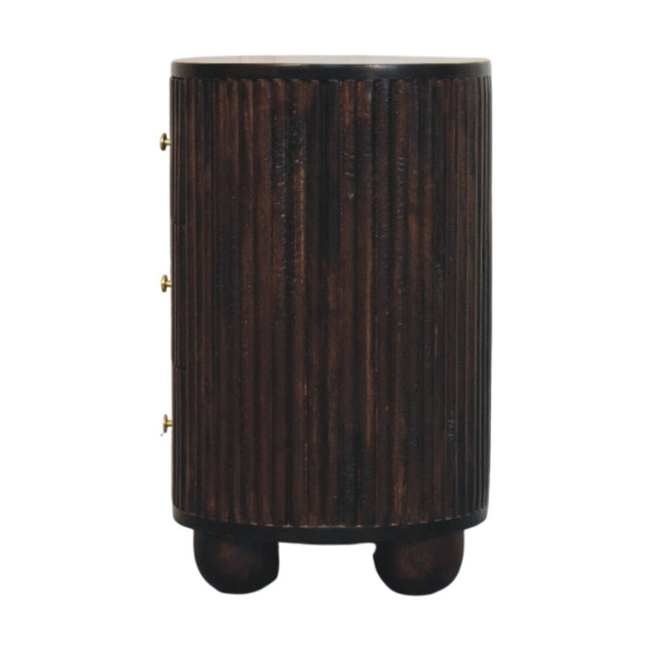 Curved Fluted 3-Drawer Nightstand - Solid Mango Wood Bedside Table for Bedroom - product view 8 showing handcrafted solid...