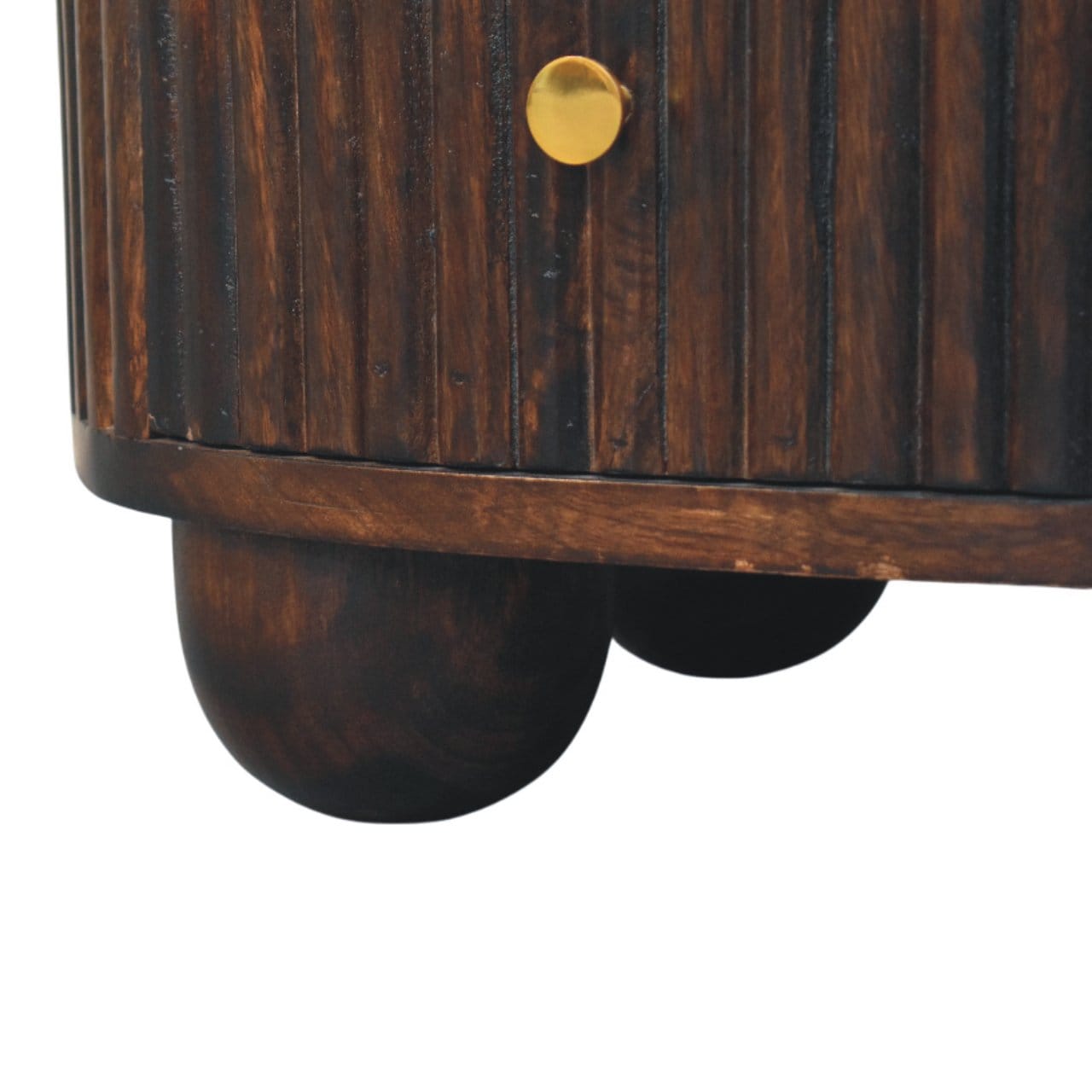 Curved Fluted 3-Drawer Nightstand - Solid Mango Wood Bedside Table for Bedroom - product view 7 showing handcrafted solid...