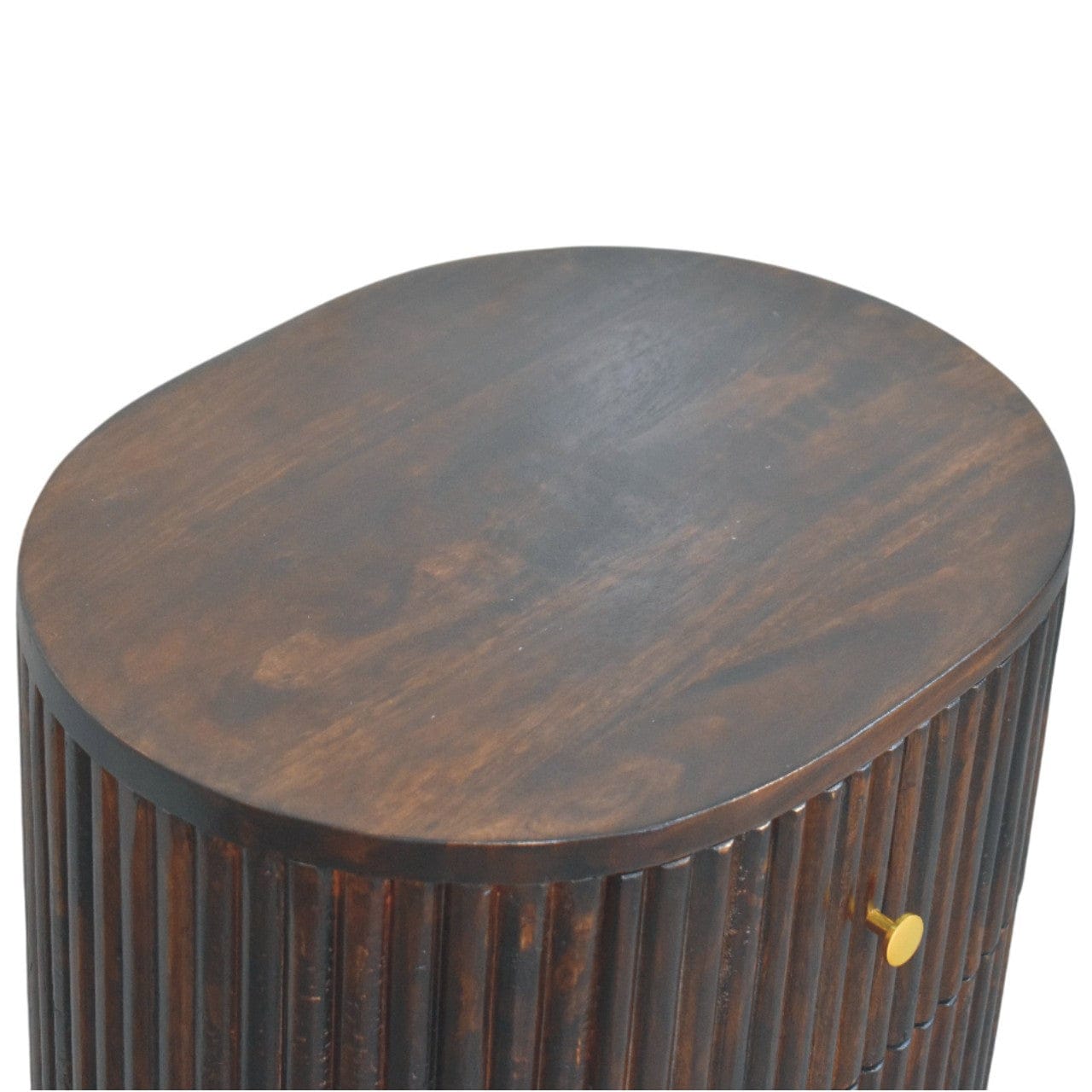 Curved Fluted 3-Drawer Nightstand - Solid Mango Wood Bedside Table for Bedroom - product view 5 showing handcrafted solid...