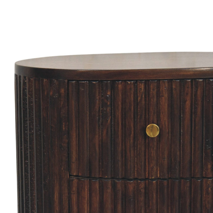 Curved Fluted 3-Drawer Nightstand - Solid Mango Wood Bedside Table for Bedroom - product view 4 showing handcrafted solid...