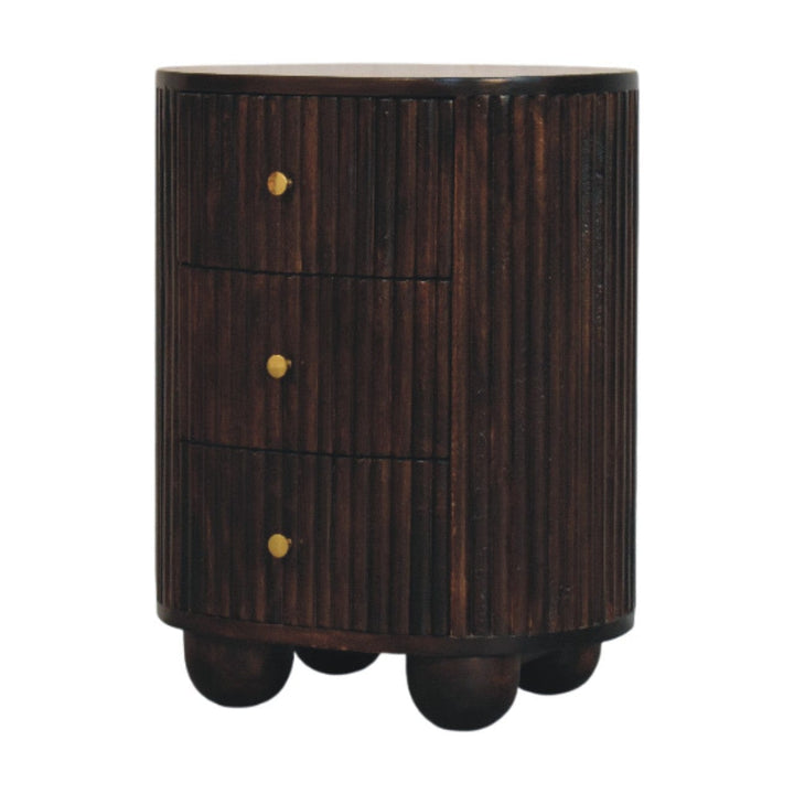 Curved Fluted 3-Drawer Nightstand - Solid Mango Wood Bedside Table for Bedroom - product view 3 showing handcrafted solid...