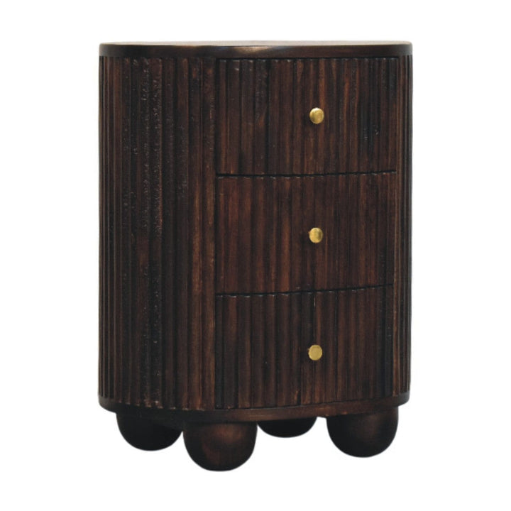 Curved Fluted 3-Drawer Nightstand - Solid Mango Wood Bedside Table for Bedroom - product view 2 showing handcrafted solid...