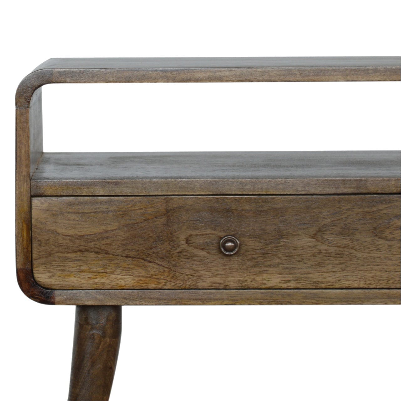 Curved Grey-wash Console Table - Solid Mango Wood Hallway Console for Entryway - product view 8 showing handcrafted solid...
