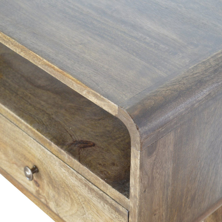 Curved Grey-wash Console Table - Solid Mango Wood Hallway Console for Entryway - product view 7 showing handcrafted solid...
