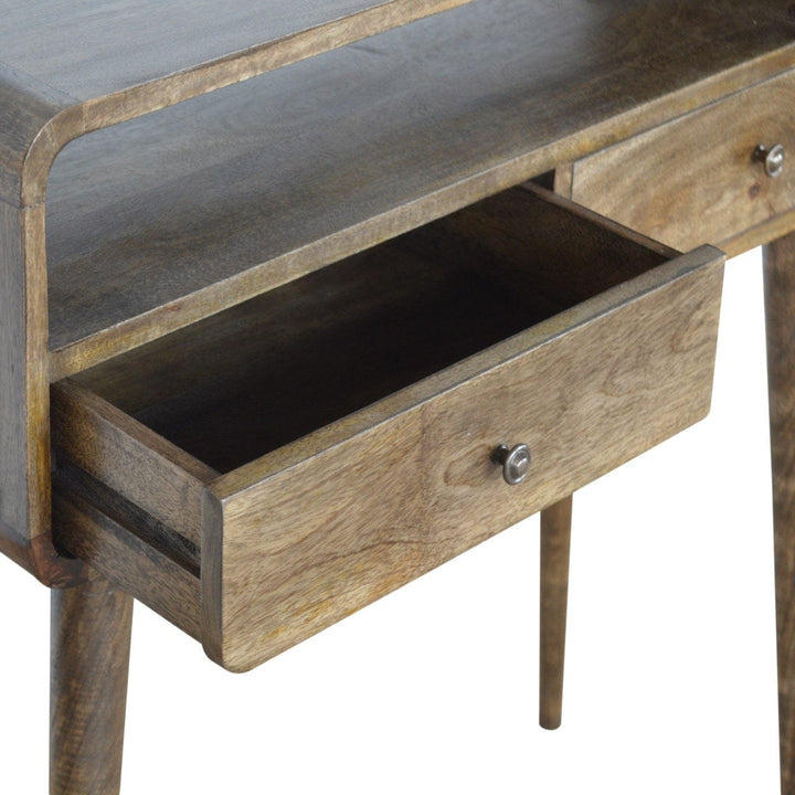 Curved Grey-wash Console Table - Solid Mango Wood Hallway Console for Entryway - product view 6 showing handcrafted solid...
