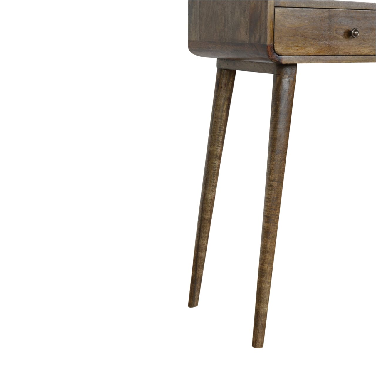 Curved Grey-wash Console Table - Solid Mango Wood Hallway Console for Entryway - product view 5 showing handcrafted solid...