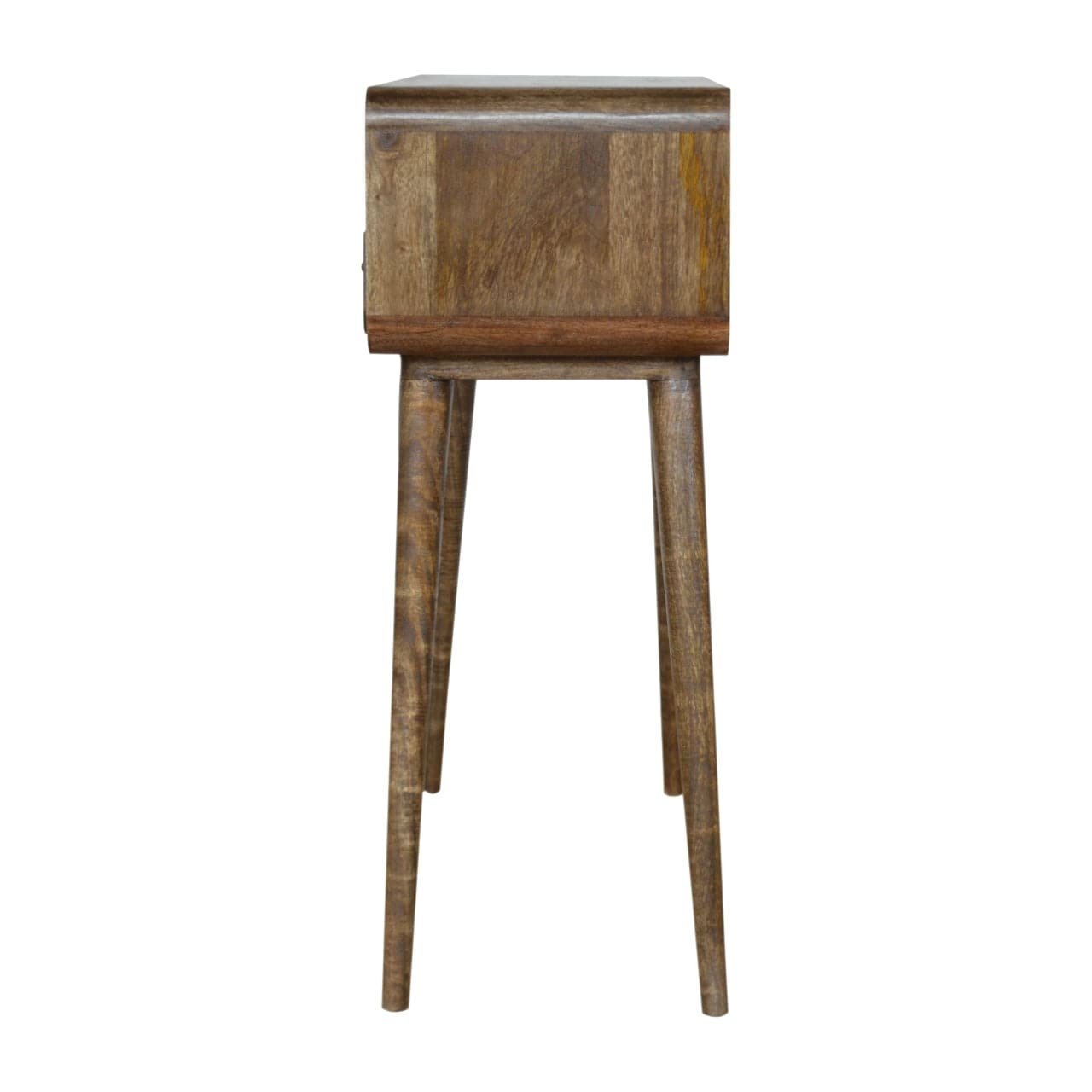 Curved Grey-wash Console Table - Solid Mango Wood Hallway Console for Entryway - product view 4 showing handcrafted solid...