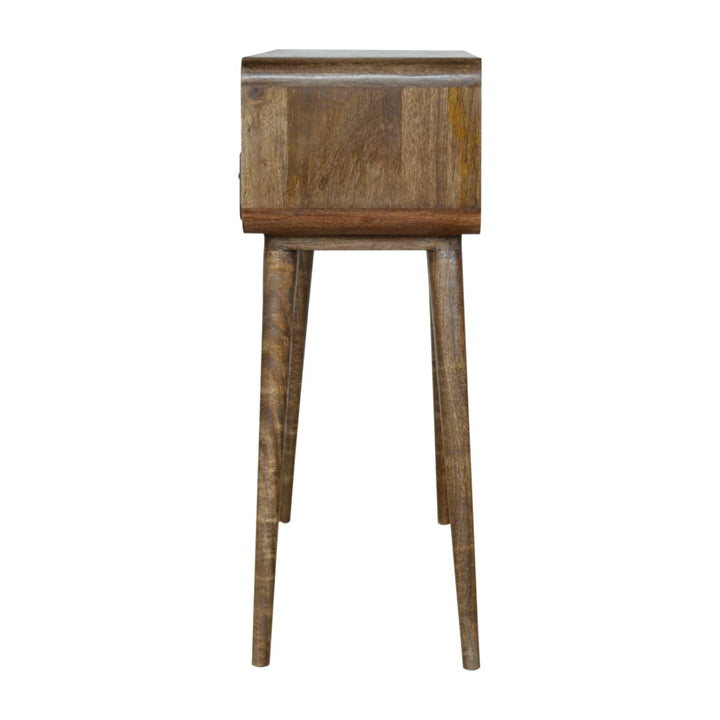 Curved Grey-wash Console Table - Solid Mango Wood Hallway Console for Entryway - product view 4 showing handcrafted solid...
