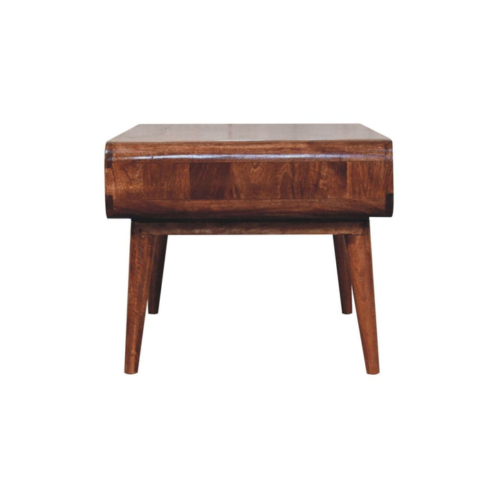 Curved Honey Caramel Coffee Table - Solid Mango Wood Center Table for Living Room - product view 6 showing handcrafted...