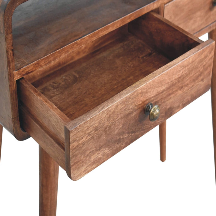 Curved Honey Caramel Console Table - Solid Mango Wood Hallway Console for Entryway - product view 7 showing handcrafted...