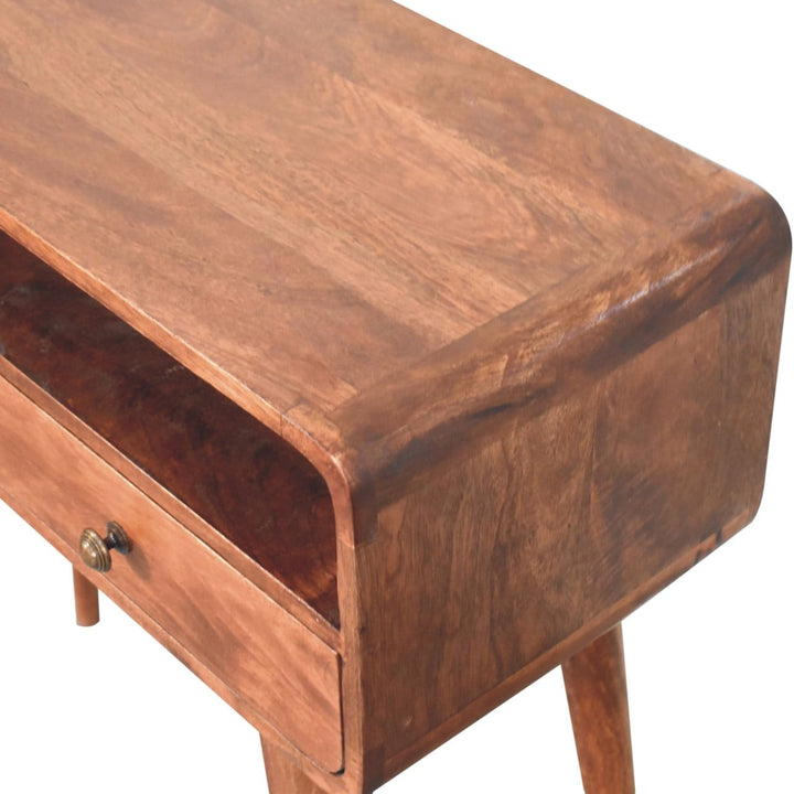 Curved Honey Caramel Console Table - Solid Mango Wood Hallway Console for Entryway - product view 6 showing handcrafted...