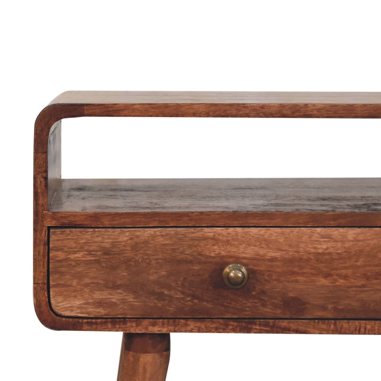 Curved Honey Caramel Console Table - Solid Mango Wood Hallway Console for Entryway - product view 5 showing handcrafted...