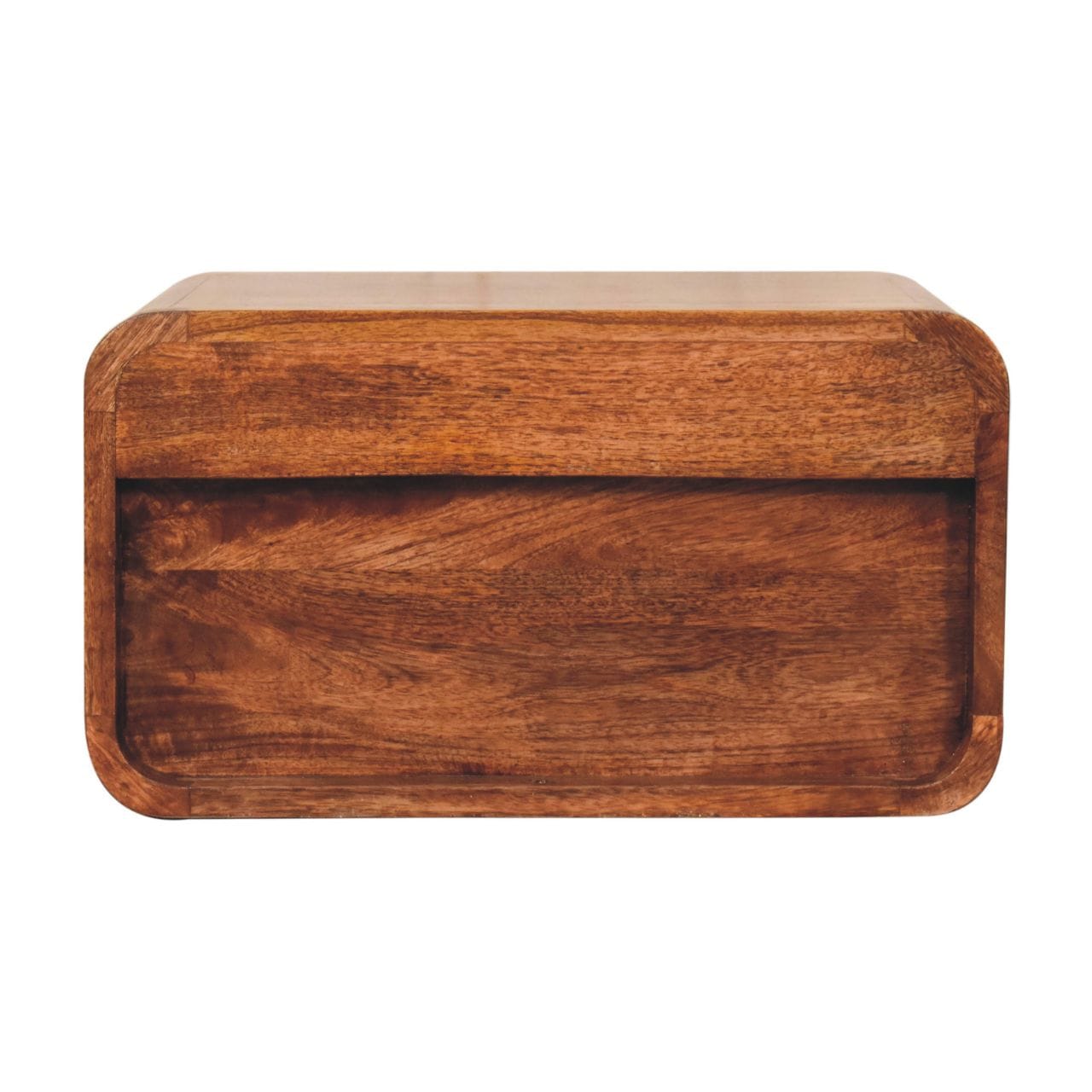 Curved Honey Caramel Floating Nightstand - Solid Mango Wood Bedside Table for Bedroom - product view 8 showing...
