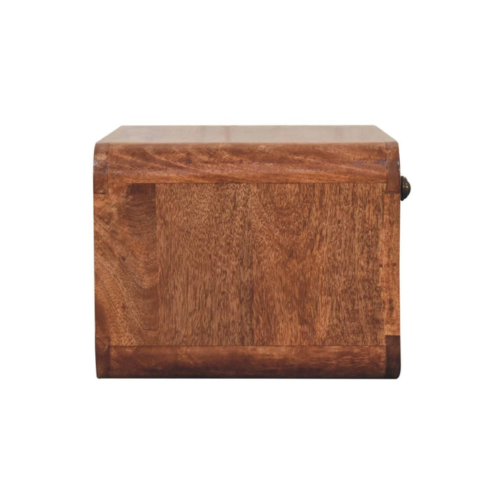 Curved Honey Caramel Floating Nightstand - Solid Mango Wood Bedside Table for Bedroom - product view 7 showing...