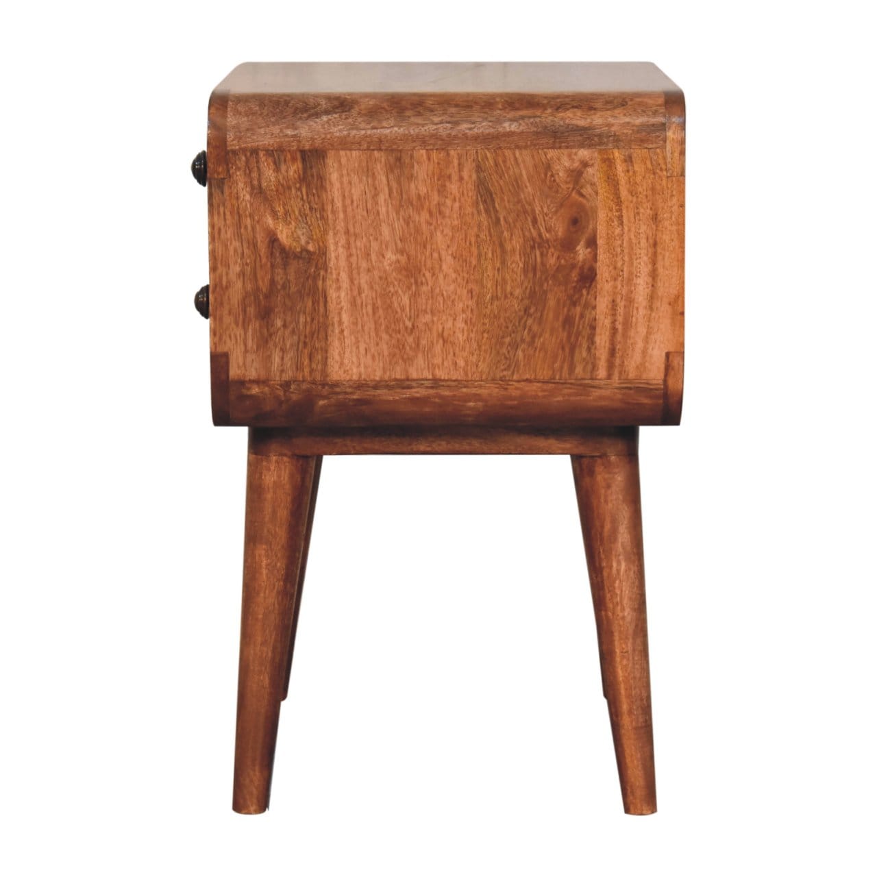Curved Honey Caramel Nightstand - Solid Mango Wood Bedside Table for Bedroom - product view 2 showing handcrafted solid...