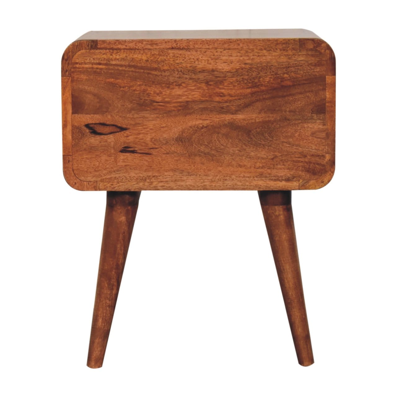 Curved Honey Caramel Nightstand - Solid Mango Wood Bedside Table for Bedroom - main view showing handcrafted solid mango...