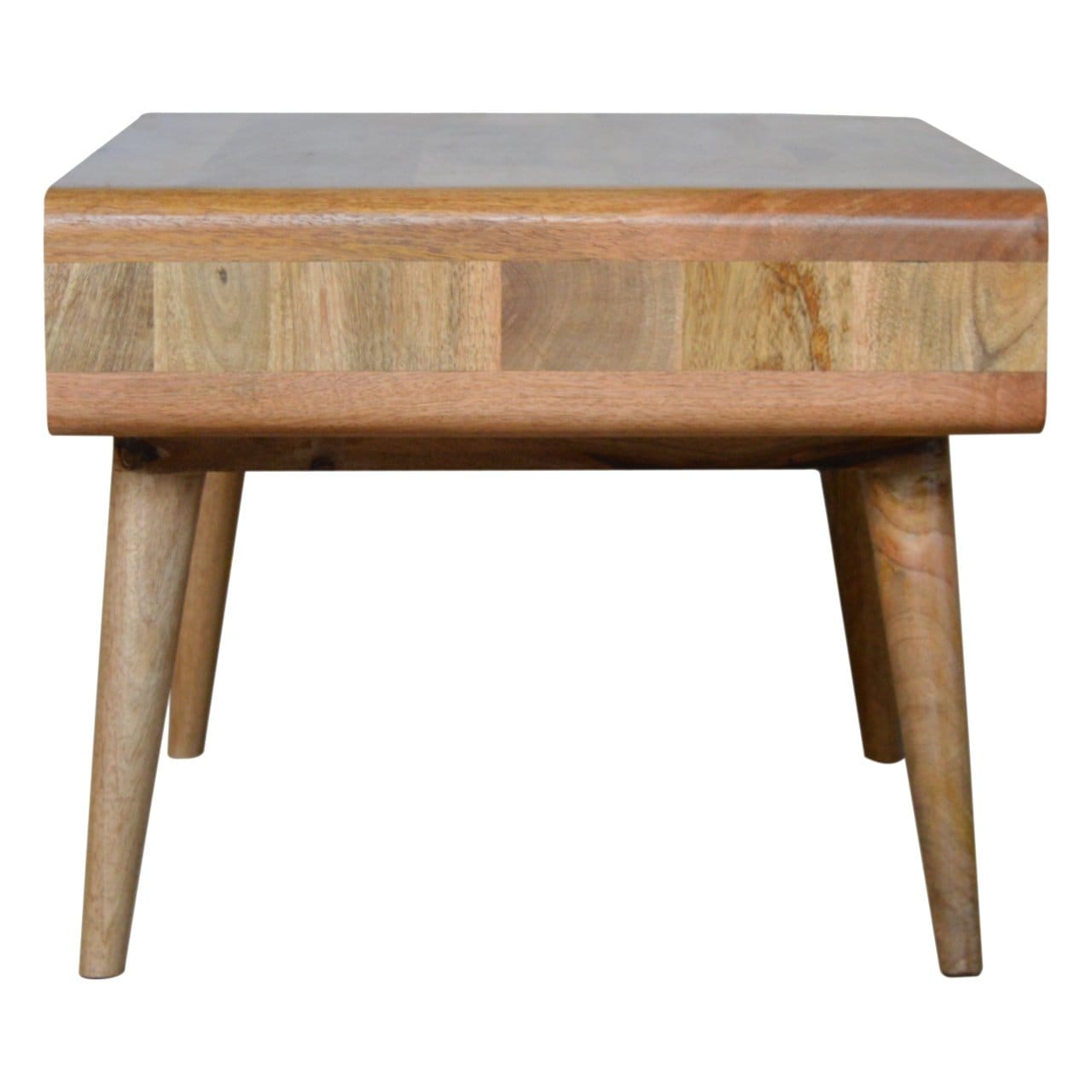 Curved Oak-ish Coffee Table - Solid Mango Wood Center Table for Living Room - product view 8 showing handcrafted solid...