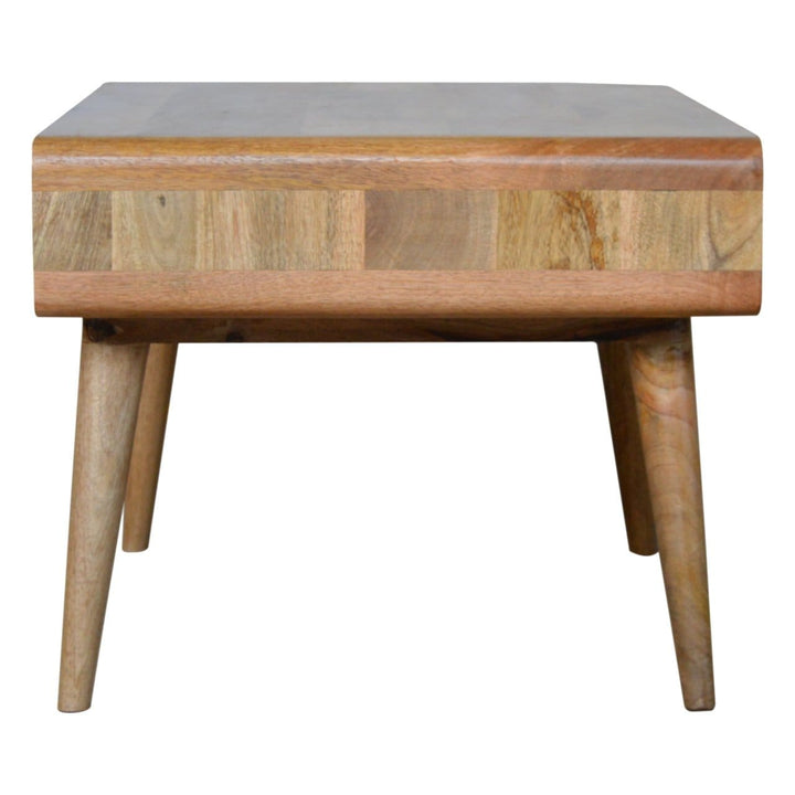 Curved Oak-ish Coffee Table - Solid Mango Wood Center Table for Living Room - product view 8 showing handcrafted solid...