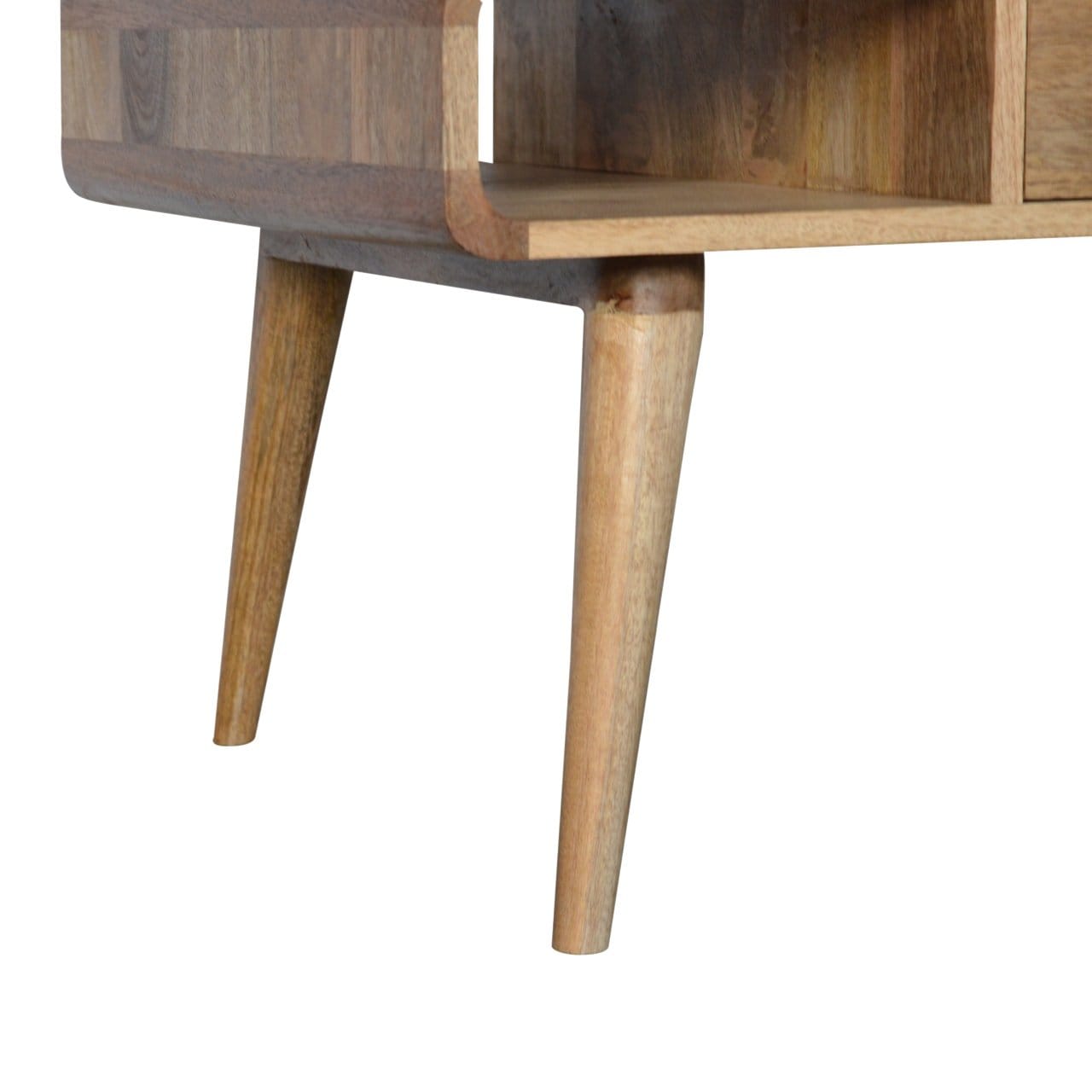 Curved Oak-ish Coffee Table - Solid Mango Wood Center Table for Living Room - product view 5 showing handcrafted solid...
