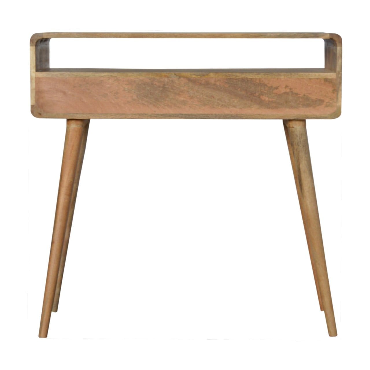 Curved Oak-ish Console Table - Solid Mango Wood Hallway Console for Entryway - product view 9 showing handcrafted solid...