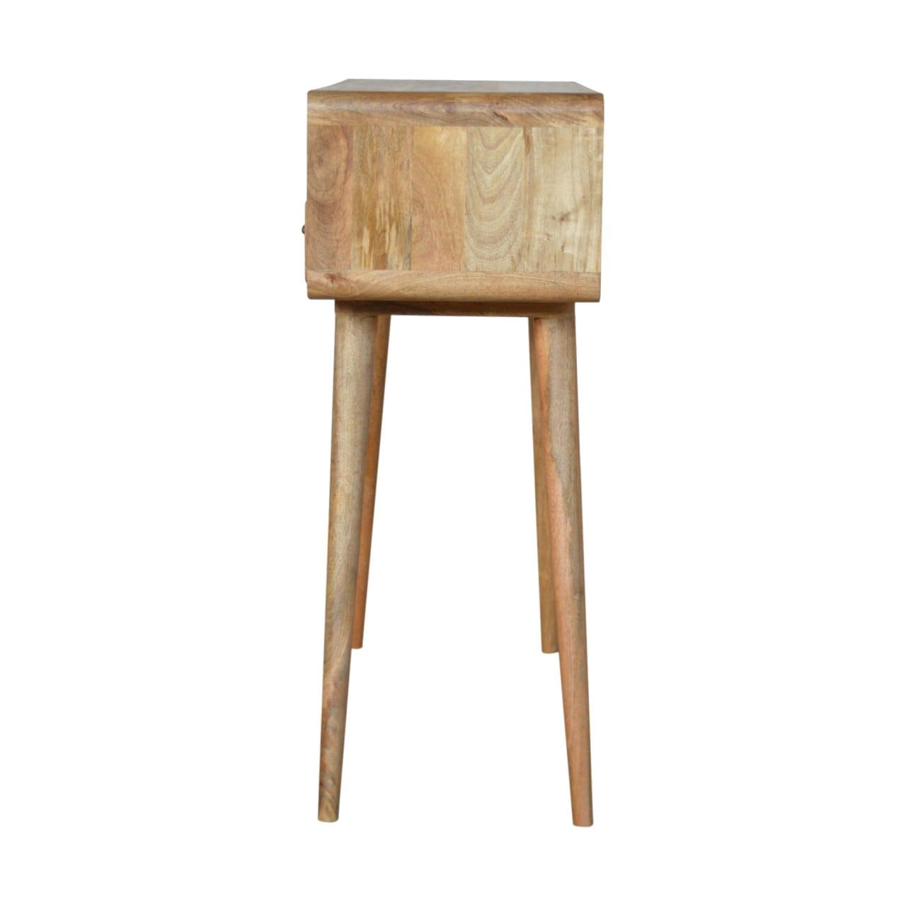 Curved Oak-ish Console Table - Solid Mango Wood Hallway Console for Entryway - product view 8 showing handcrafted solid...