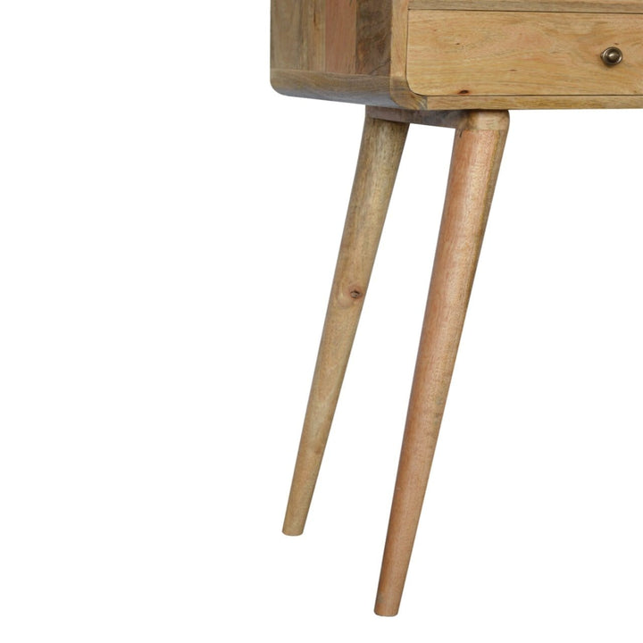 Curved Oak-ish Console Table - Solid Mango Wood Hallway Console for Entryway - product view 7 showing handcrafted solid...