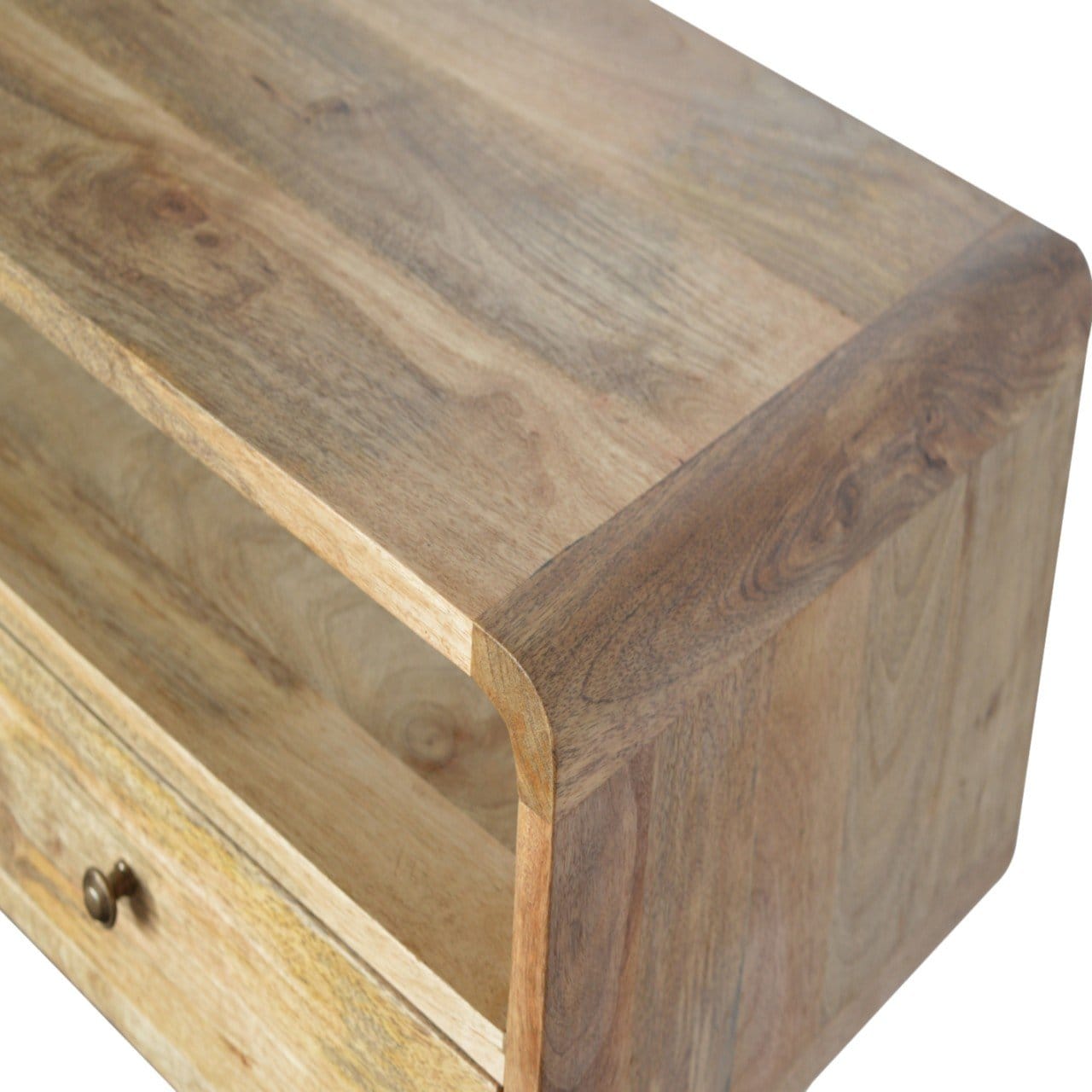 Curved Oak-ish Console Table - Solid Mango Wood Hallway Console for Entryway - product view 6 showing handcrafted solid...