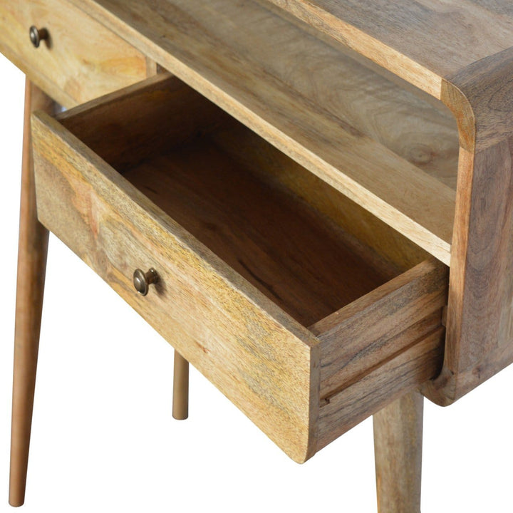 Curved Oak-ish Console Table - Solid Mango Wood Hallway Console for Entryway - product view 5 showing handcrafted solid...