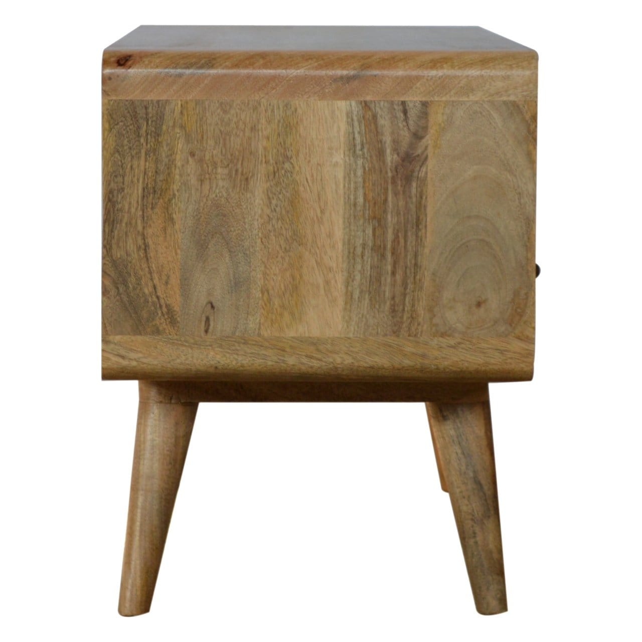Curved Oak-ish TV Stand - Solid Mango Wood Entertainment Center for Living Room - product view 8 showing handcrafted...