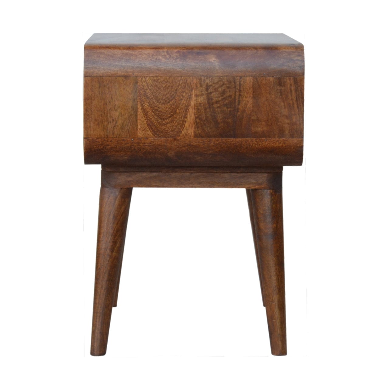Curved Open Chestnut Nightstand - Solid Mango Wood Bedside Table for Bedroom - product view 9 showing handcrafted solid...